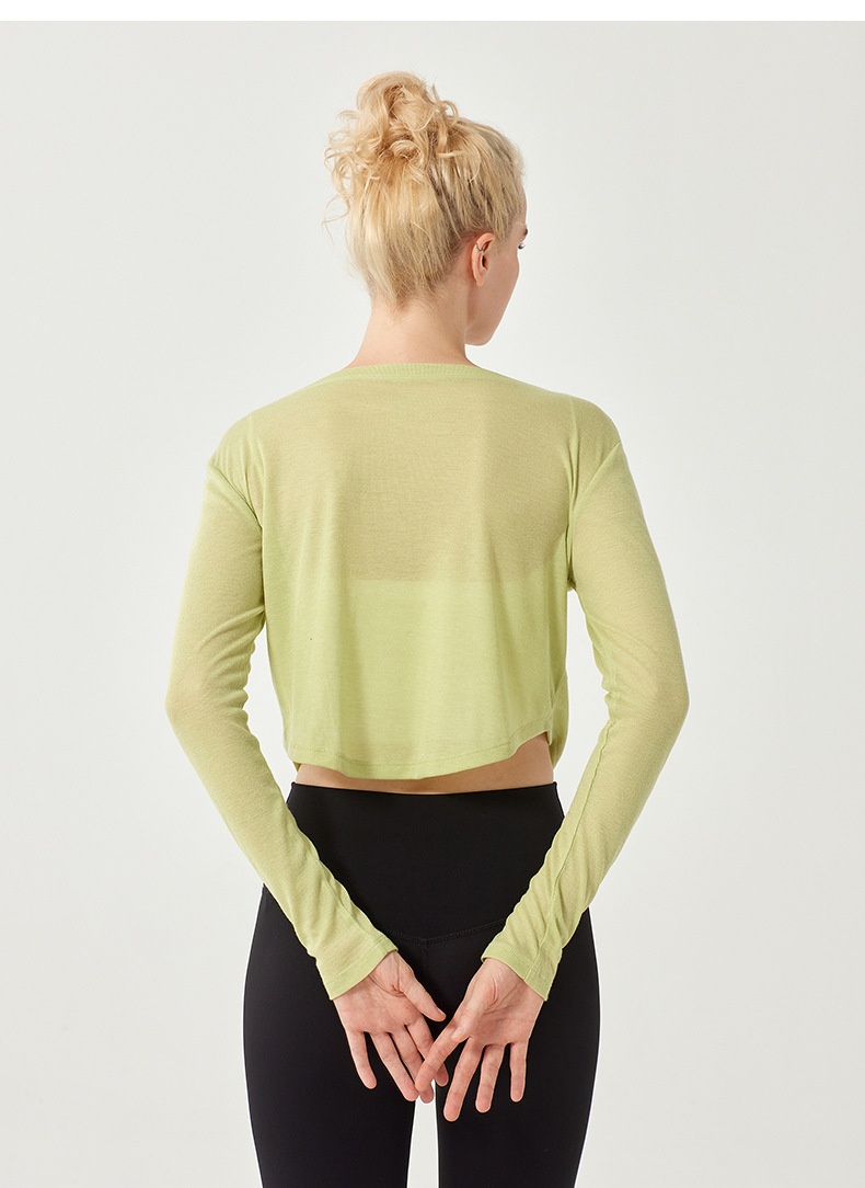 Camiseta de yoga ActiveGo con cuello en V, manga larga, corta, fina, transpirable, holgada, para fitness, de secado rápido._voghion.com