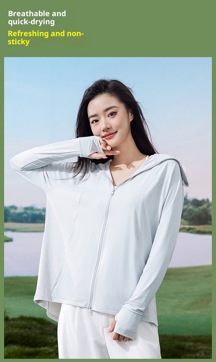 ActiveGo ActiveGo Nuovo abbigliamento outdoor da donna, giacca lunga con protezione solare UV in seta ghiacciata, cappotto estivo sottile con protezione solare per donna_voghion.com