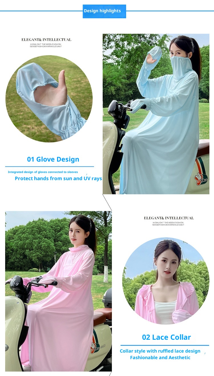 Abbigliamento protettivo per moto elettrica ActiveGo ActiveGo da donna, capospalla lungo, antivento e antisole, maglietta anti-esposizione al sole da donna_voghion.com