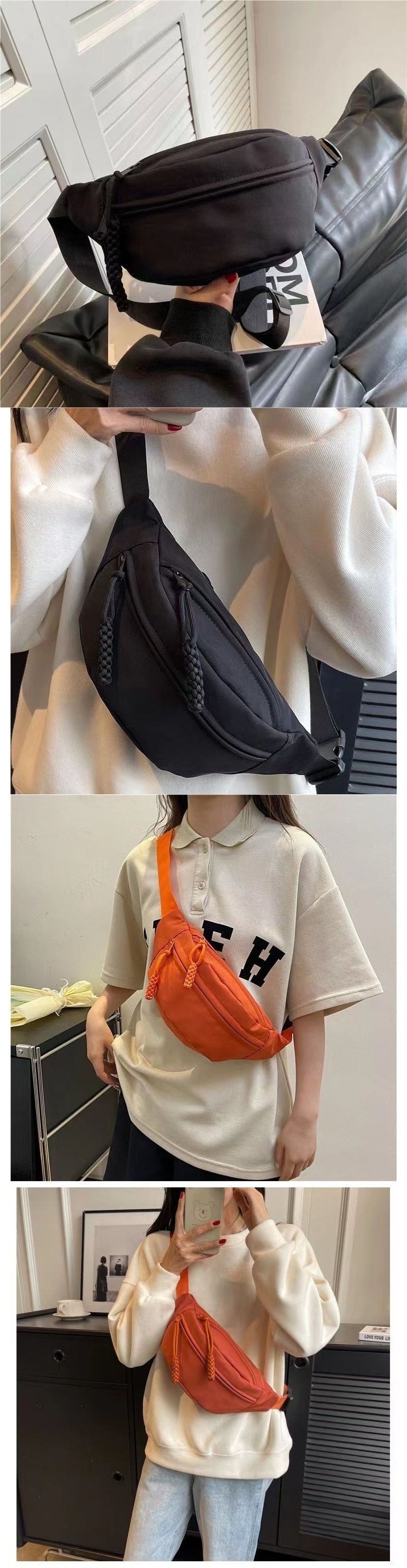 001 INS Crossbody Vintage Chest Solid Color Small Versatile Girl Student Shoulder Women Waist Bag Ladies Niche_voghion.com