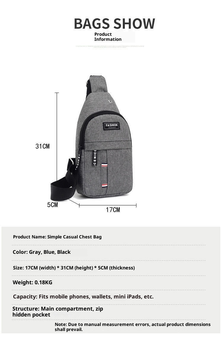001 Cross-border Men's Chest New Oxford Cloth Korean Version Multifunctional Sports Casual Single Shoulder Crossbody Bag_voghion.com