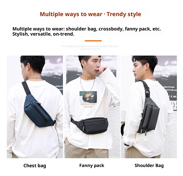 001 Bolso bandolera unisex de estilo informal de negocios, sencillo y con personalidad, ideal para actividades al aire libre, ciclismo y como bolso de cintura._voghion.com