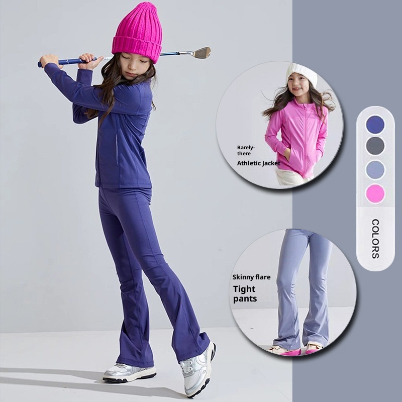 ActiveGo ActiveGo Europese en Amerikaanse UV-bescherming Ademende effen kleur Kinderyogaset Hardloopsport Buiten Lange mouwen Jas_voghion.com