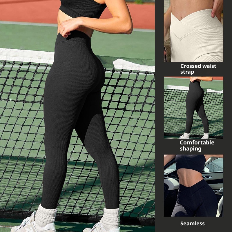 ActiveGo European And American Seamless Threaded Cross Waist Yoga High Elasticity Tummy Control Quick-Dry Skin-Friendly Outdoor_voghion.com