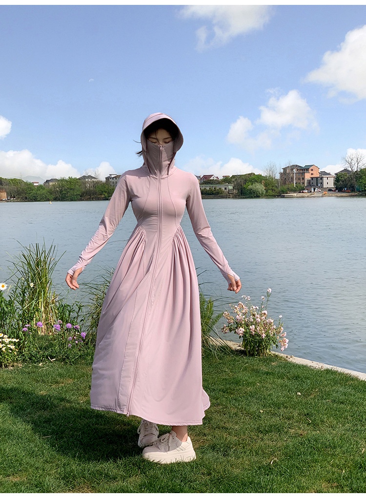 ActiveGo ActiveGo Nylon Xiangxiu stesso stile coreano corpo intero UV protezione solare lunga abbigliamento con cappuccio_voghion.com