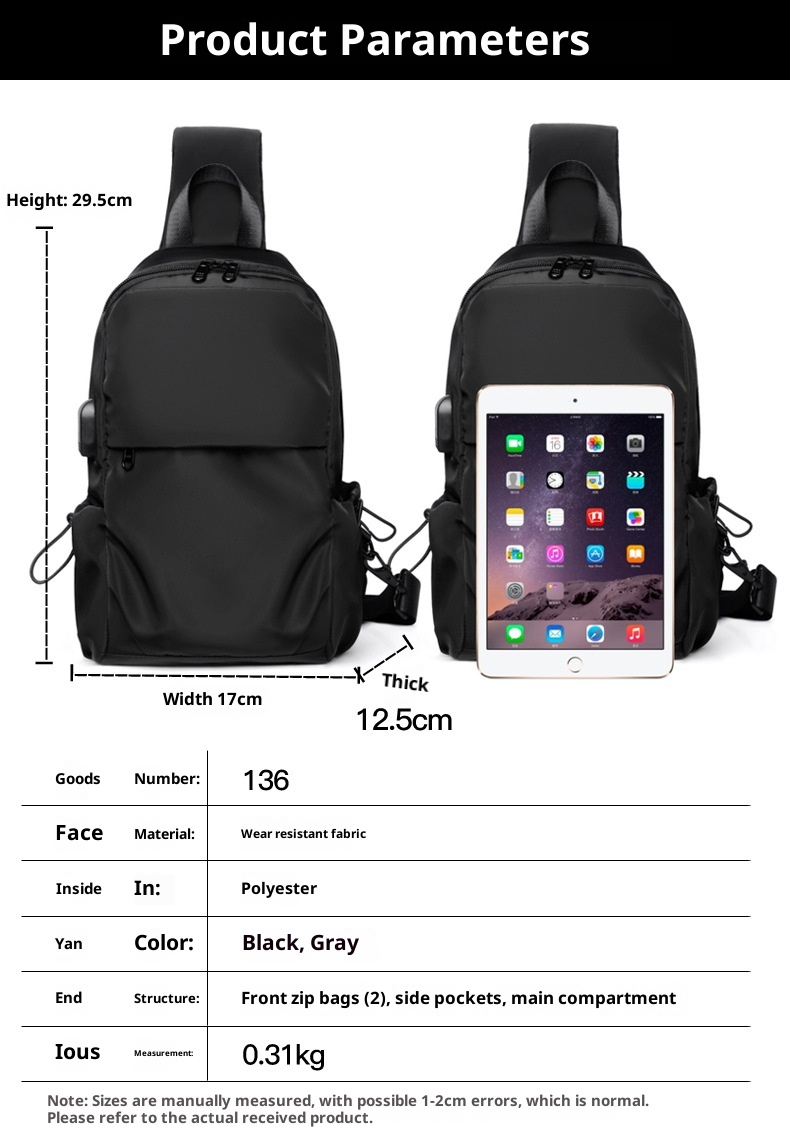 001 Chest Dropshipping New Men's Single Shoulder Crossbody Bag USB Charging Korean Style Casual Sports Backpack Printing_voghion.com