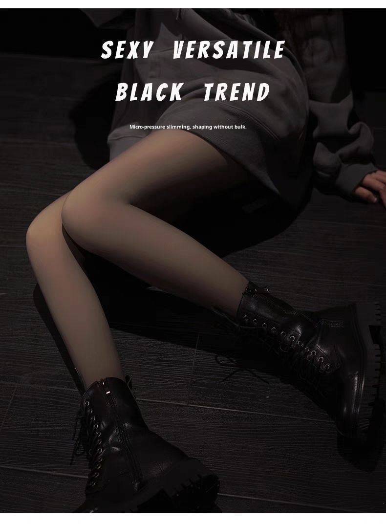 Leggings ActiveGo da donna, stile autunnale e invernale, artefatto a gamba nuda, sexy in seta nera foderata in pile, modello da assistente di volo ispessito_voghion.com