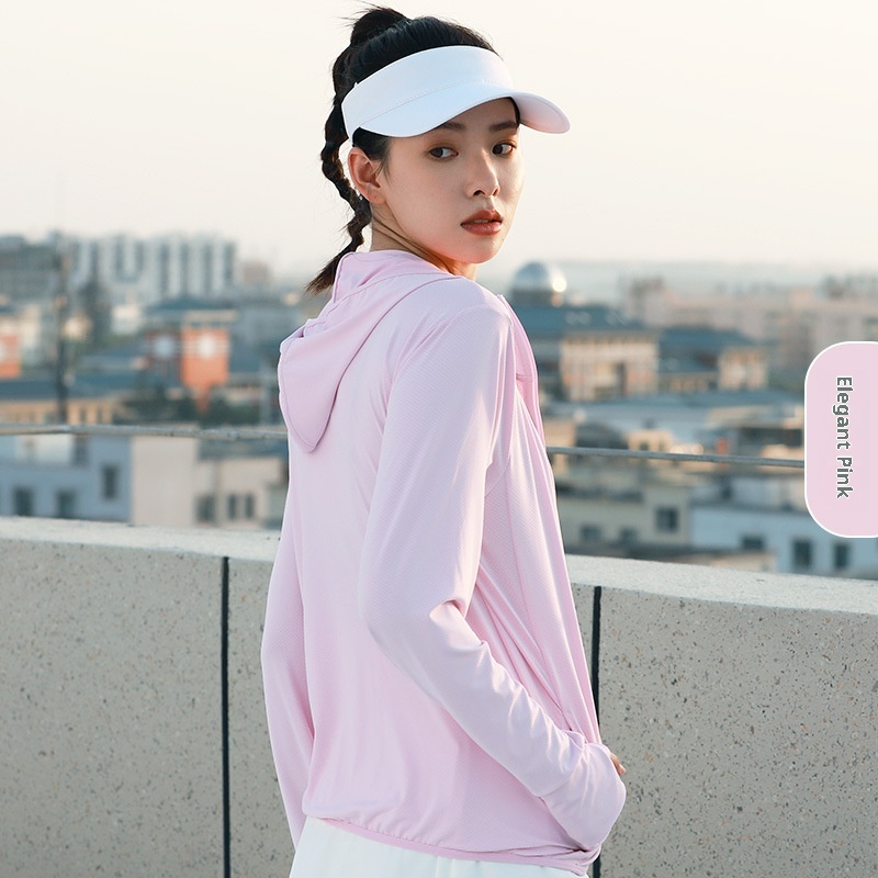 ActiveGo ActiveGo Juyitang Nuova giacca con cappuccio sottile per abbigliamento da donna all'aperto, manica lunga, in jacquard, traspirante, con protezione solare_voghion.com