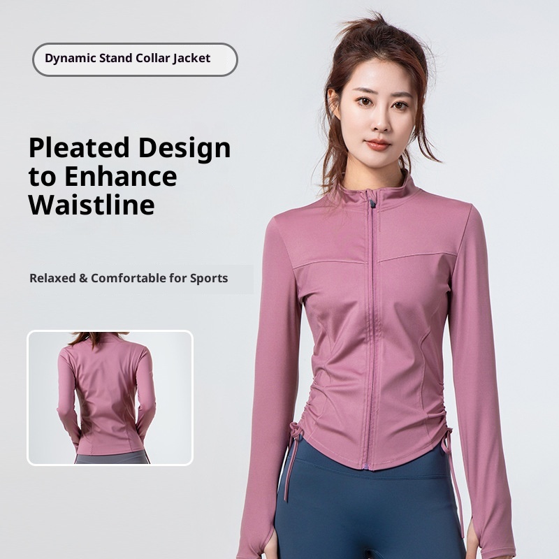 ActiveGo Yoga Jacket Top Dames Elastische Ritssluiting Outdoor Lange Mouw Fitnesskleding Kan Buiten Worden Gedragen Strak En Geruit_voghion.com