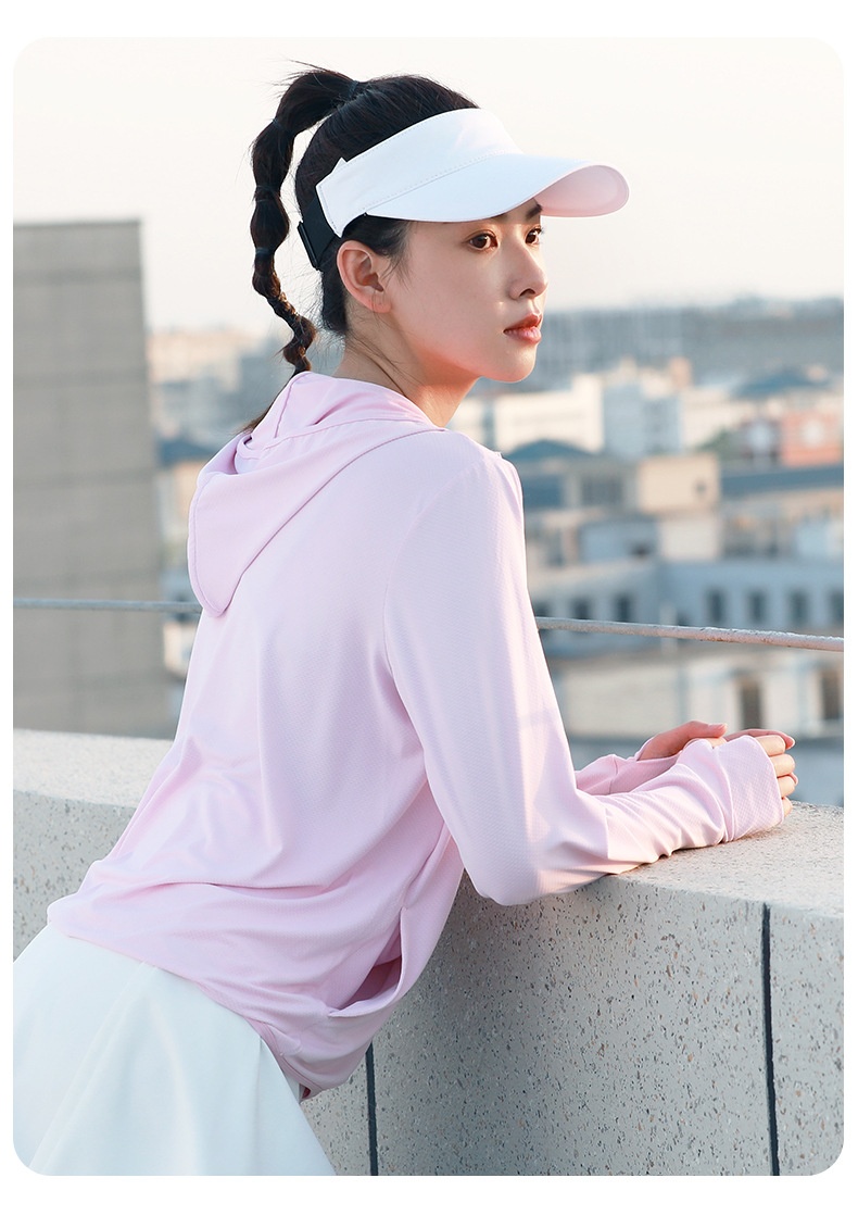 ActiveGo ActiveGo Juyitang Nuova giacca con cappuccio sottile per abbigliamento da donna all'aperto, manica lunga, in jacquard, traspirante, con protezione solare_voghion.com