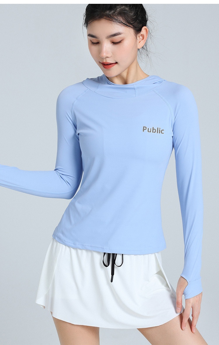 ActiveGo Yoga Fitness Abbigliamento da donna Felpa con cappuccio a maniche lunghe, ad asciugatura rapida, traspirante, sottile, protezione solare, sport all'aria aperta, elastico alto_voghion.com