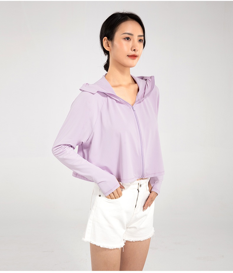 Abbigliamento estivo ActiveGo per donna, giacca corta traspirante con cappuccio isolante, protezione solare UPF50+ UV per esterni_voghion.com