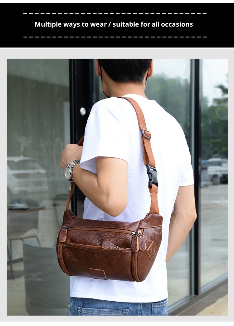 001 HANHOO Fashion Genuine Leather Waist Outdoor Casual Multi-Functional Crossbody Chest Large Capacity Top Layer Cowhide_voghion.com