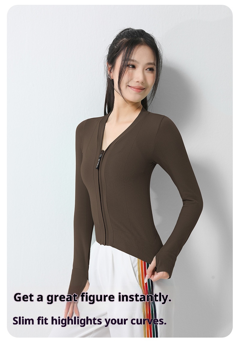 ActiveGo Sports Outdoor Fitness Jacket Women Zipper Style Wear Top With Thumb Long Sleeve Clothes Yoga Quick Dry_voghion.com