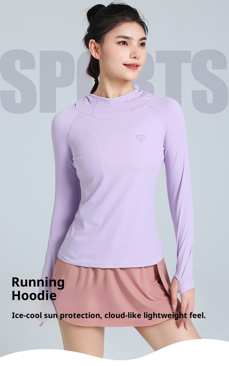 ActiveGo Yoga Fitness Abbigliamento da donna Felpa con cappuccio a maniche lunghe, ad asciugatura rapida, traspirante, sottile, protezione solare, sport all'aria aperta, elastico alto_voghion.com
