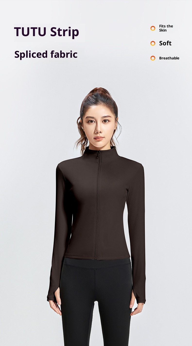 ActiveGo New Striped Sports Outdoor Running Slim Fit Stand Collar Yoga Jacket Trendy_voghion.com