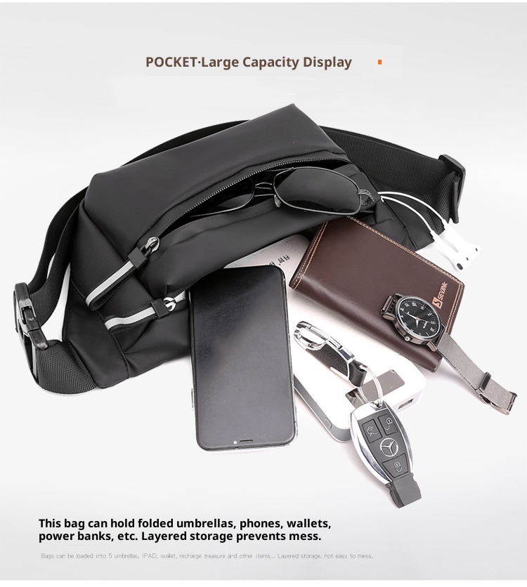 001 Bolso bandolera unisex de estilo informal de negocios, sencillo y con personalidad, ideal para actividades al aire libre, ciclismo y como bolso de cintura._voghion.com