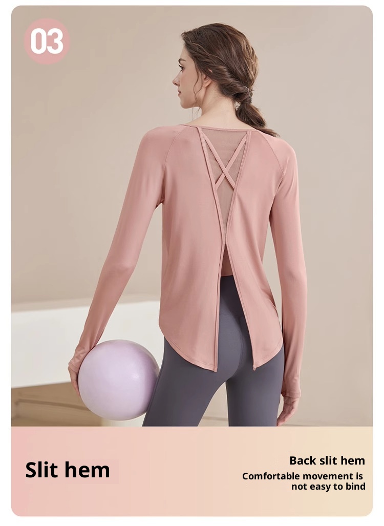 Haut de yoga ActiveGo pour femme, vêtement de sport ample et amincissant pour l'automne, idéal pour le fitness et la salle de sport. Manches longues en maille._voghion.com