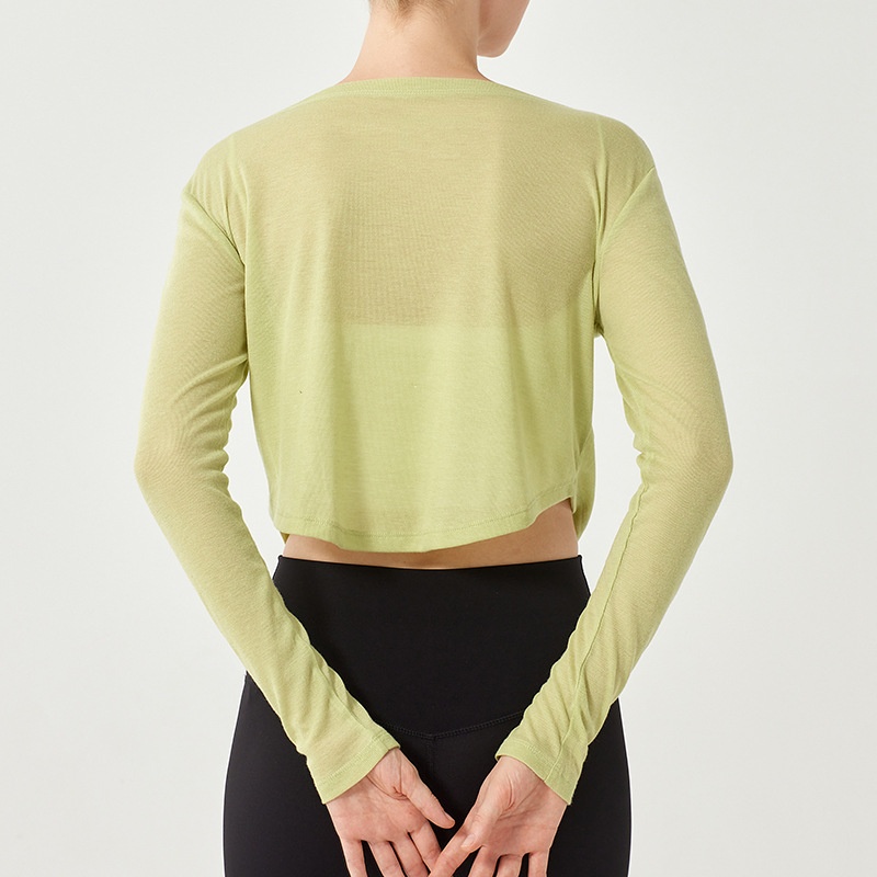 Camiseta de yoga ActiveGo con cuello en V, manga larga, corta, fina, transpirable, holgada, para fitness, de secado rápido._voghion.com