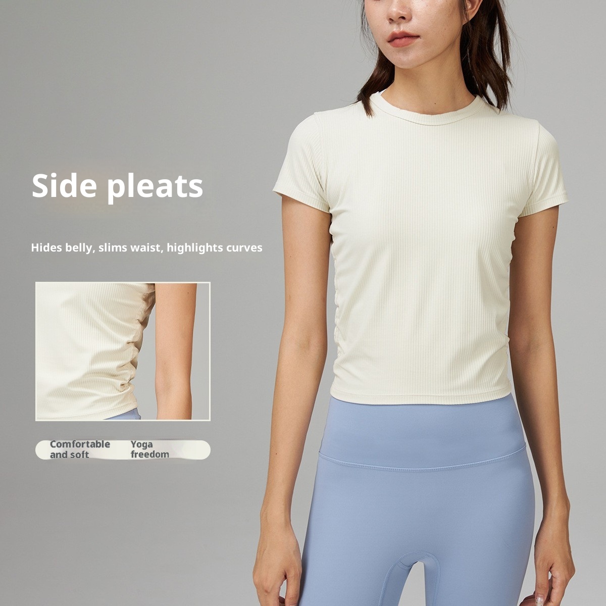 T-shirt de yoga ActiveGo Lu pour femme, séchage rapide, manches courtes, coupe ajustée, idéal pour le sport, le fitness et l'entraînement décontracté._voghion.com