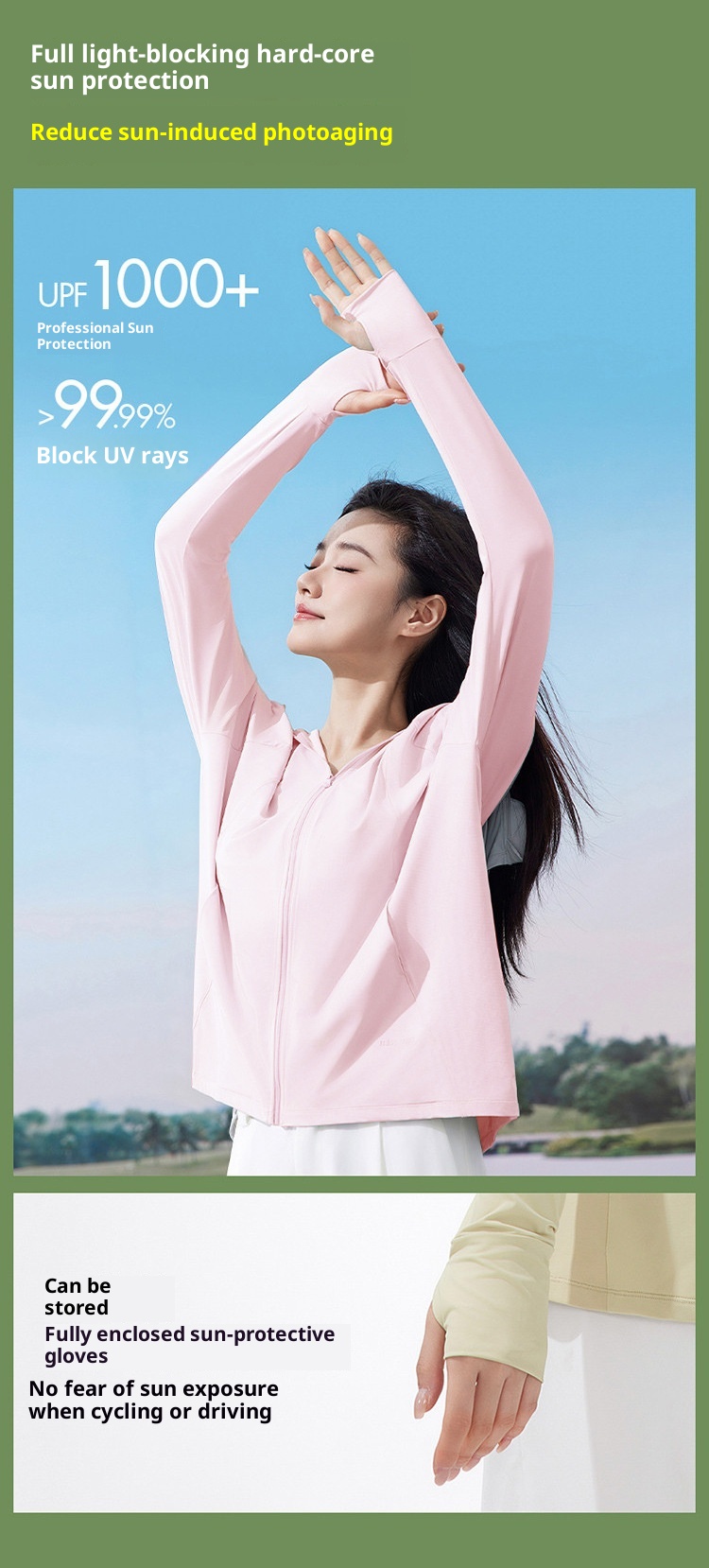 ActiveGo ActiveGo Nuovo abbigliamento outdoor da donna, giacca lunga con protezione solare UV in seta ghiacciata, cappotto estivo sottile con protezione solare per donna_voghion.com