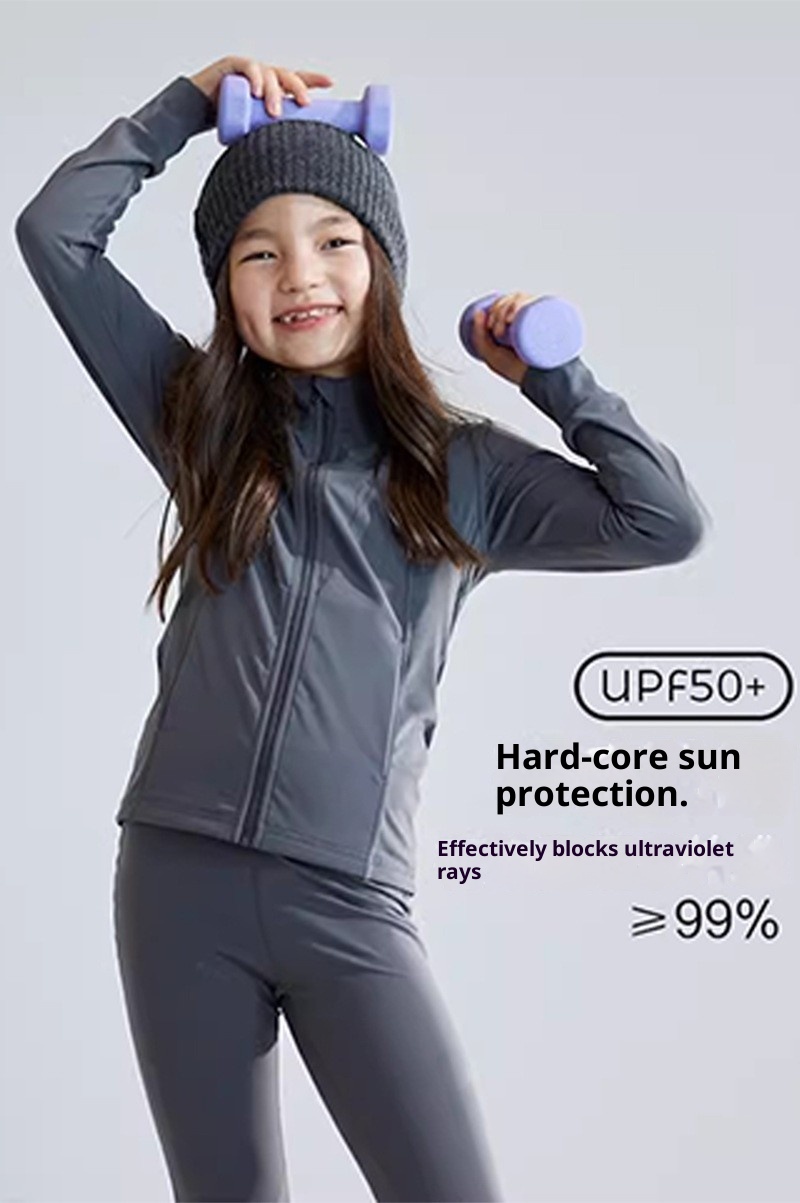 ActiveGo ActiveGo Europese en Amerikaanse UV-bescherming Ademende effen kleur Kinderyogaset Hardloopsport Buiten Lange mouwen Jas_voghion.com