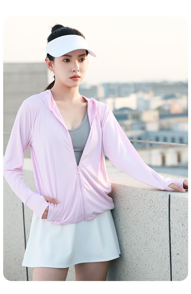 ActiveGo ActiveGo Juyitang Nuova giacca con cappuccio sottile per abbigliamento da donna all'aperto, manica lunga, in jacquard, traspirante, con protezione solare_voghion.com