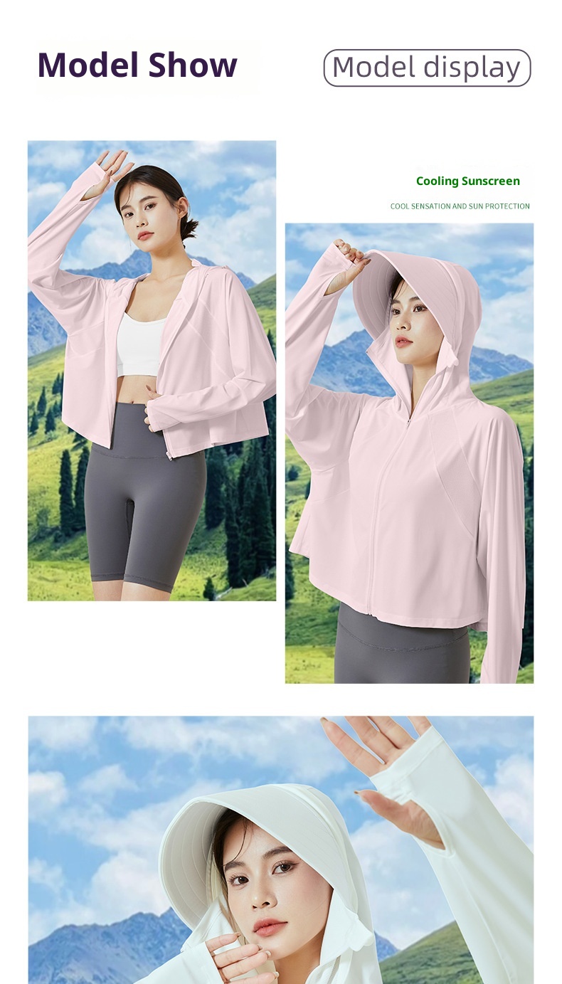 Giacca protettiva estiva a maniche lunghe in seta ghiacciata ActiveGo ActiveGo, abbigliamento protettivo dal sole per esterni da donna_voghion.com