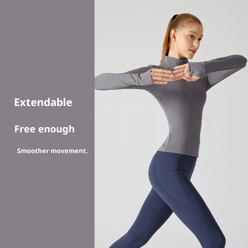 ActiveGo ActiveGo Nuovo top fitness spesso foderato in pile con mezza cerniera, giacca sportiva slim fit con collo alto per donna, caldo cappotto da yoga_voghion.com