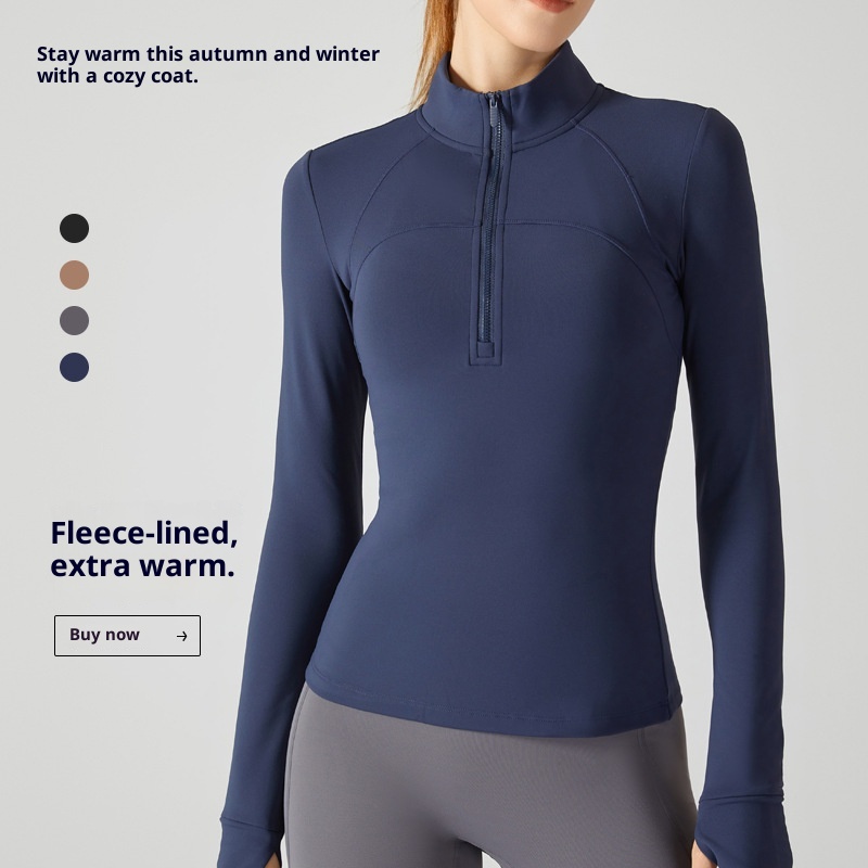 ActiveGo ActiveGo Nuovo top fitness spesso foderato in pile con mezza cerniera, giacca sportiva slim fit con collo alto per donna, caldo cappotto da yoga_voghion.com