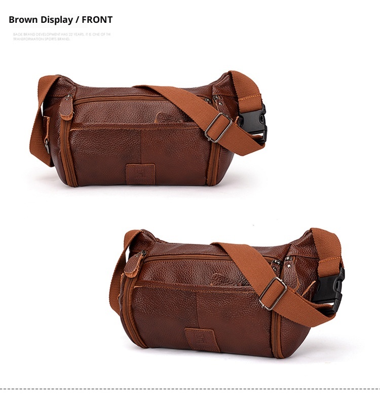 001 HANHOO Fashion Genuine Leather Waist Outdoor Casual Multi-Functional Crossbody Chest Large Capacity Top Layer Cowhide_voghion.com