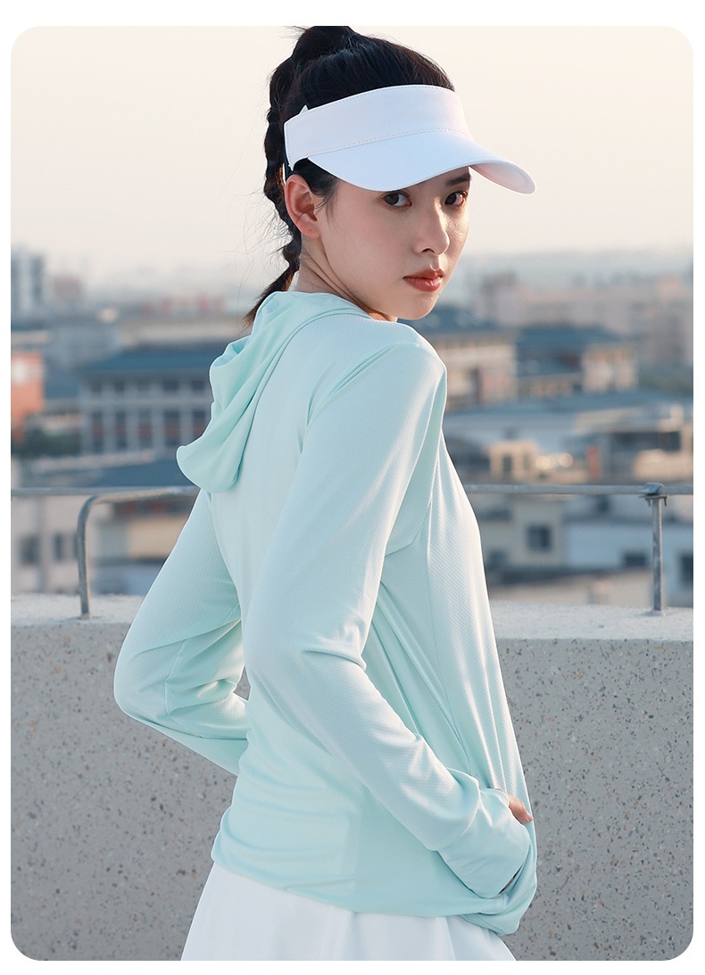 ActiveGo ActiveGo Juyitang Nuova giacca con cappuccio sottile per abbigliamento da donna all'aperto, manica lunga, in jacquard, traspirante, con protezione solare_voghion.com