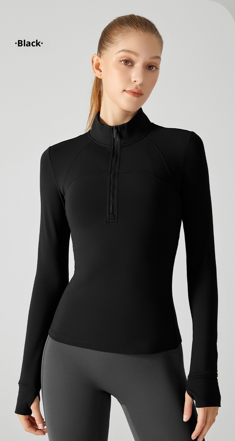 ActiveGo ActiveGo Nuovo top fitness spesso foderato in pile con mezza cerniera, giacca sportiva slim fit con collo alto per donna, caldo cappotto da yoga_voghion.com