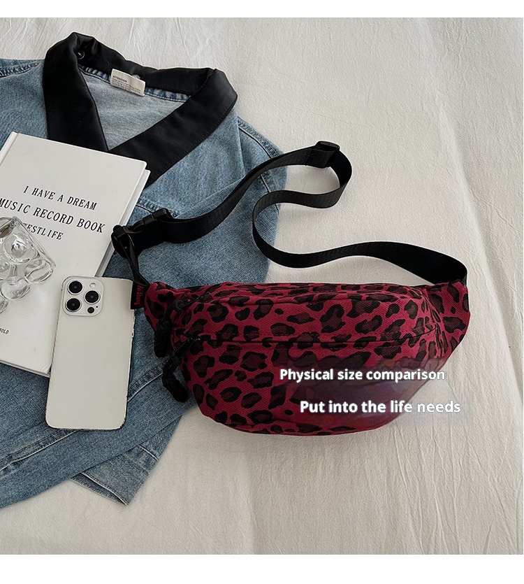 001 New Leopard Print Women's Chest Fashionable Large Capacity Single Shoulder Crossbody Trendy Outdoor Sports Portable_desvips.com