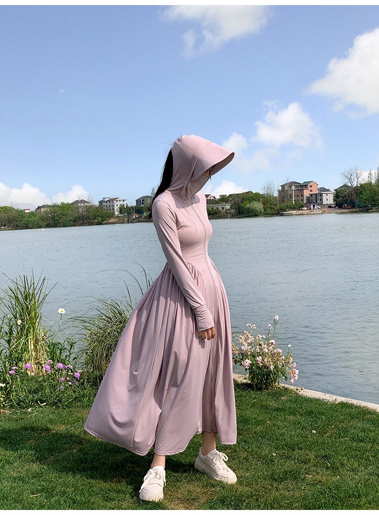 ActiveGo ActiveGo Nylon Xiangxiu stesso stile coreano corpo intero UV protezione solare lunga abbigliamento con cappuccio_voghion.com