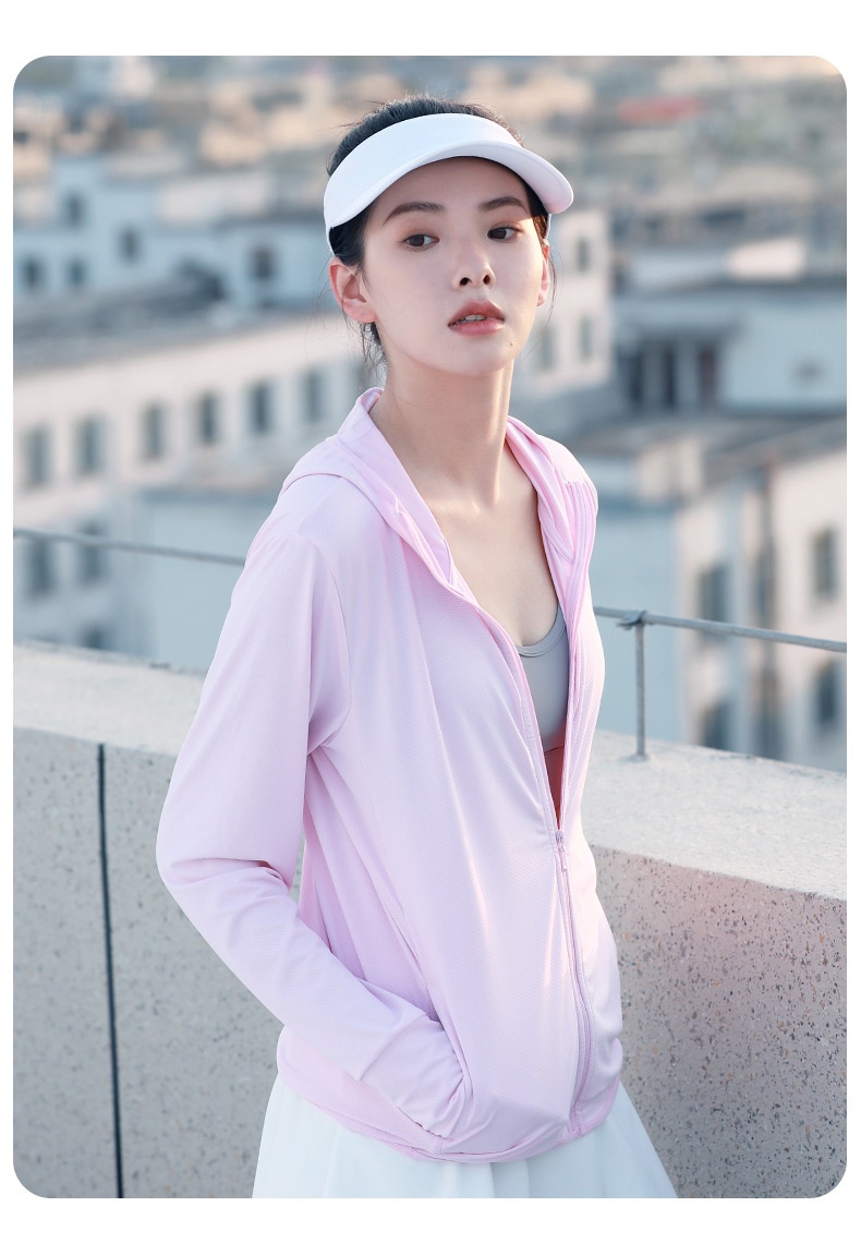 ActiveGo ActiveGo Juyitang Nuova giacca con cappuccio sottile per abbigliamento da donna all'aperto, manica lunga, in jacquard, traspirante, con protezione solare_voghion.com