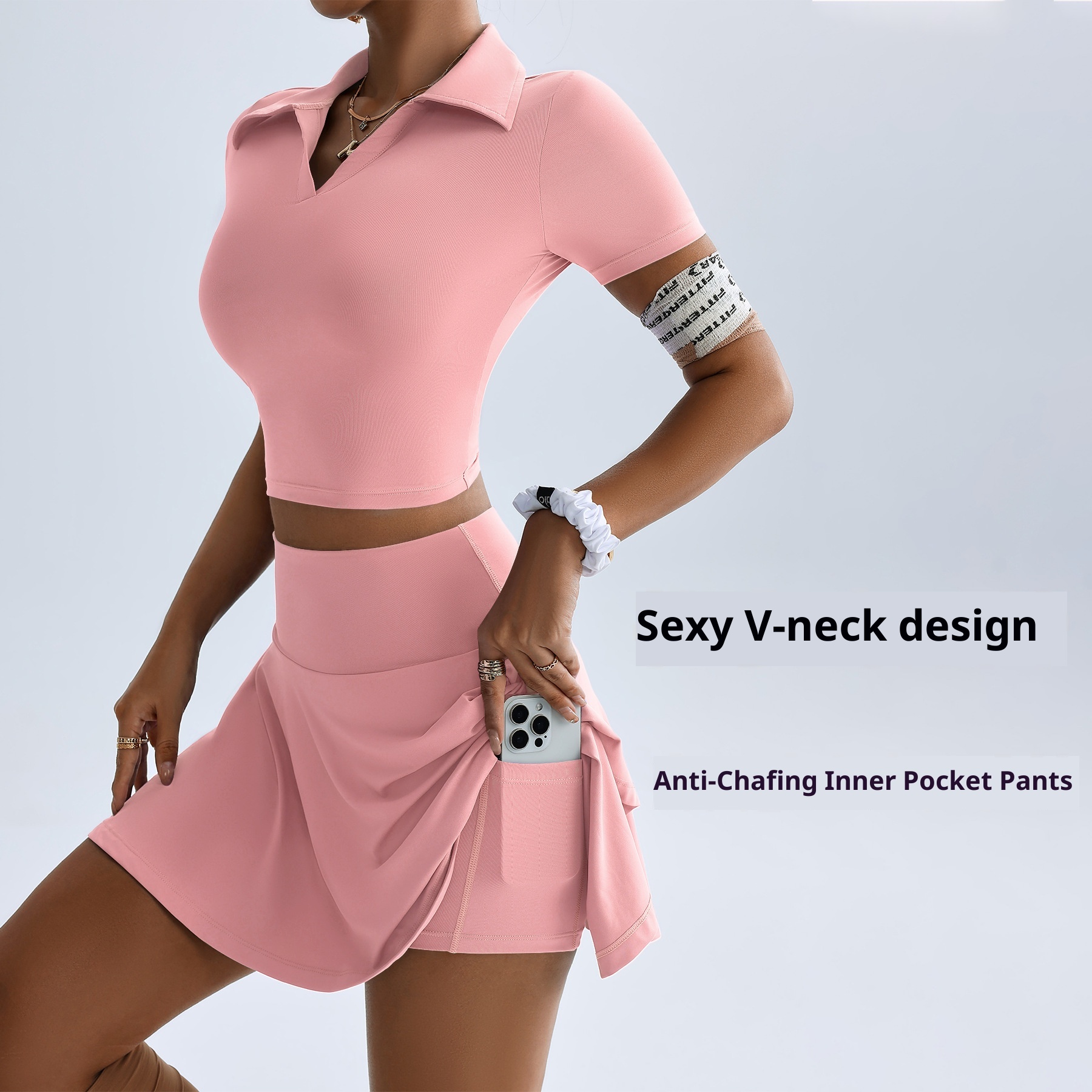 ActiveGo Summer Sports Outdoor Two-Piece Yoga Outfit Women With Pocket Short Skirt Set For Golf And Tennis_voghion.com