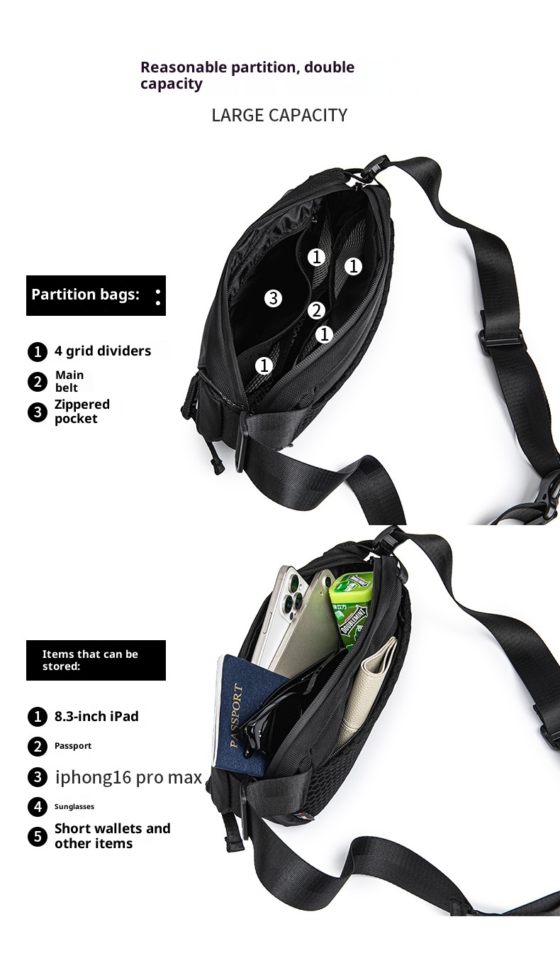 001 High-end Chest For Men, Functional Sports Riding Single Shoulder Bag, Commuting Multi-functional Men's Crossbody Bag_voghion.com