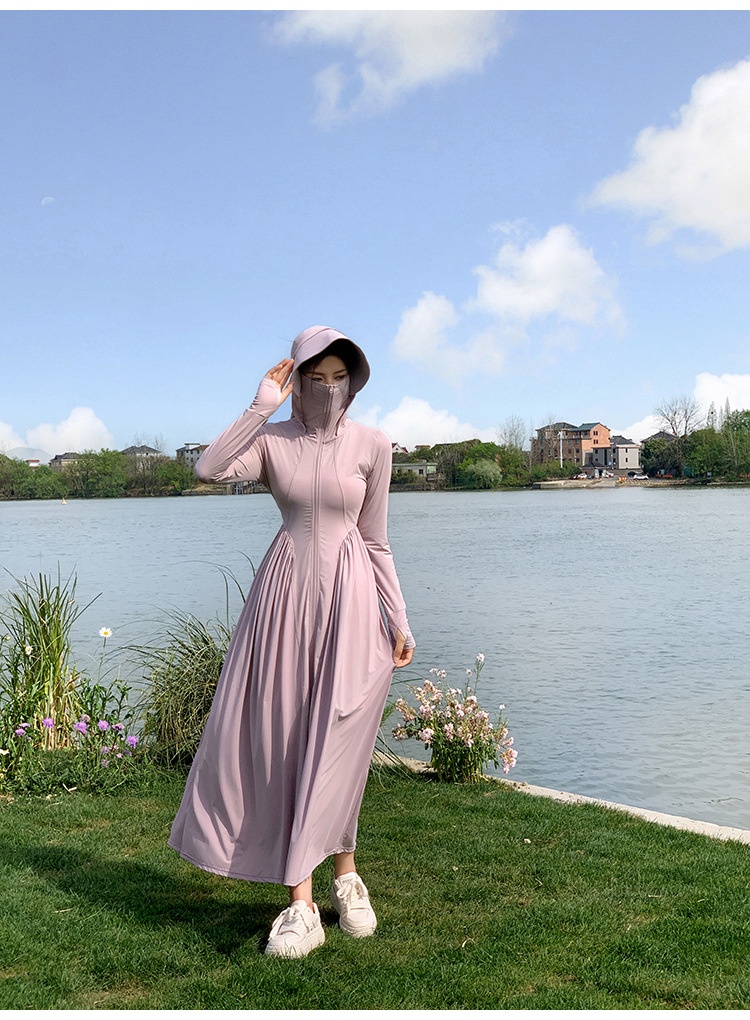 ActiveGo ActiveGo Nylon Xiangxiu stesso stile coreano corpo intero UV protezione solare lunga abbigliamento con cappuccio_voghion.com