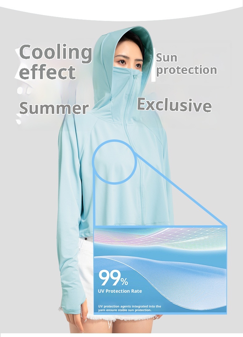 Abbigliamento estivo ActiveGo per donna, giacca corta traspirante con cappuccio isolante, protezione solare UPF50+ UV per esterni_voghion.com