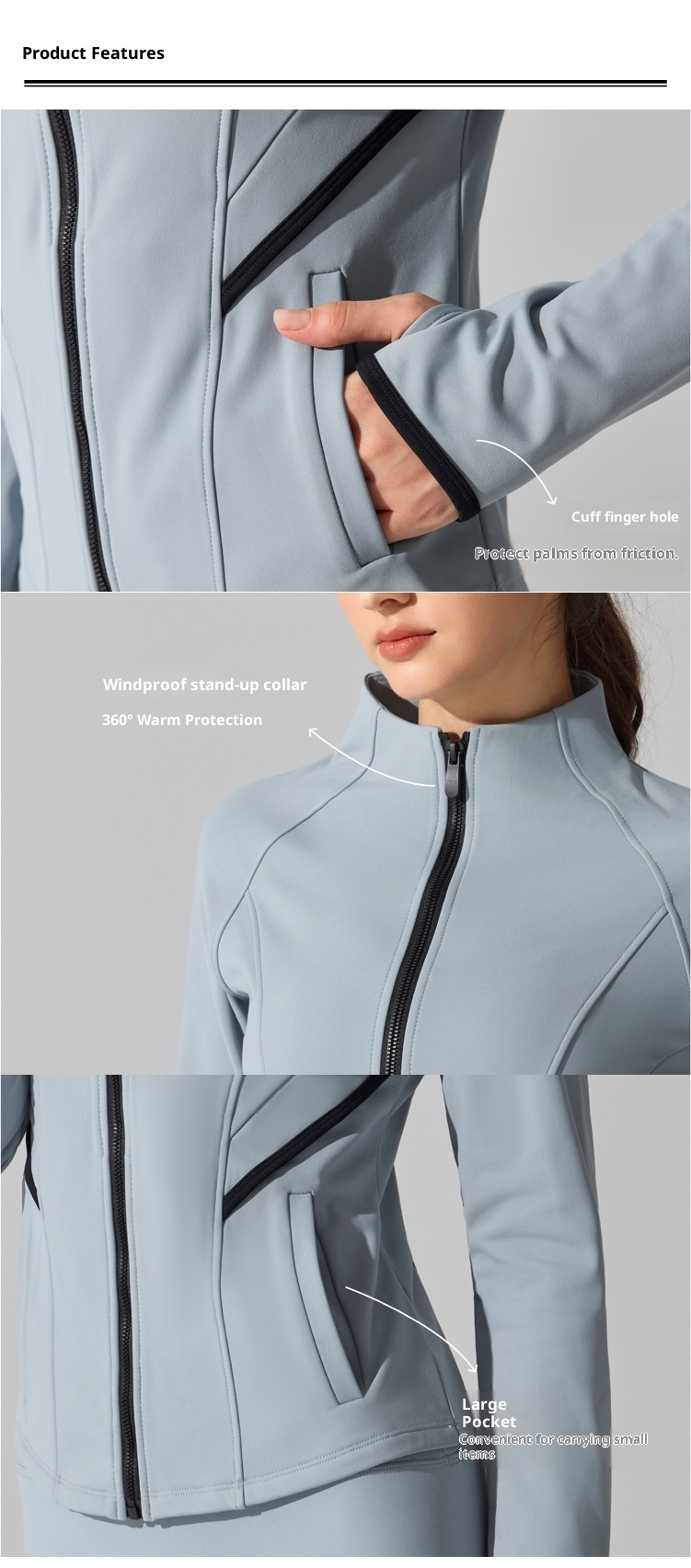 ActiveGo Cross-Border Barely-There Skin-Friendly Fleece Warm Yoga Jacket Autumn Winter Outdoor Running Workout Sports Fitness_voghion.com