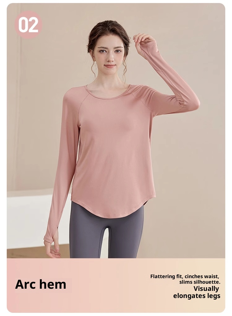 Haut de yoga ActiveGo pour femme, vêtement de sport ample et amincissant pour l'automne, idéal pour le fitness et la salle de sport. Manches longues en maille._voghion.com