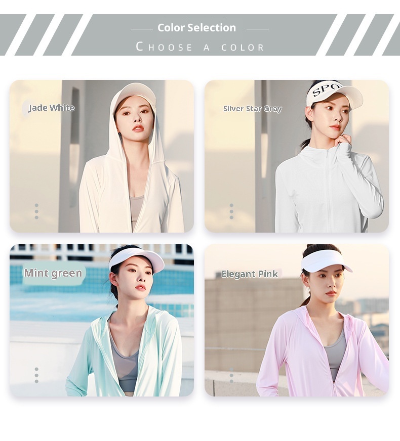 ActiveGo ActiveGo Juyitang Nuova giacca con cappuccio sottile per abbigliamento da donna all'aperto, manica lunga, in jacquard, traspirante, con protezione solare_voghion.com