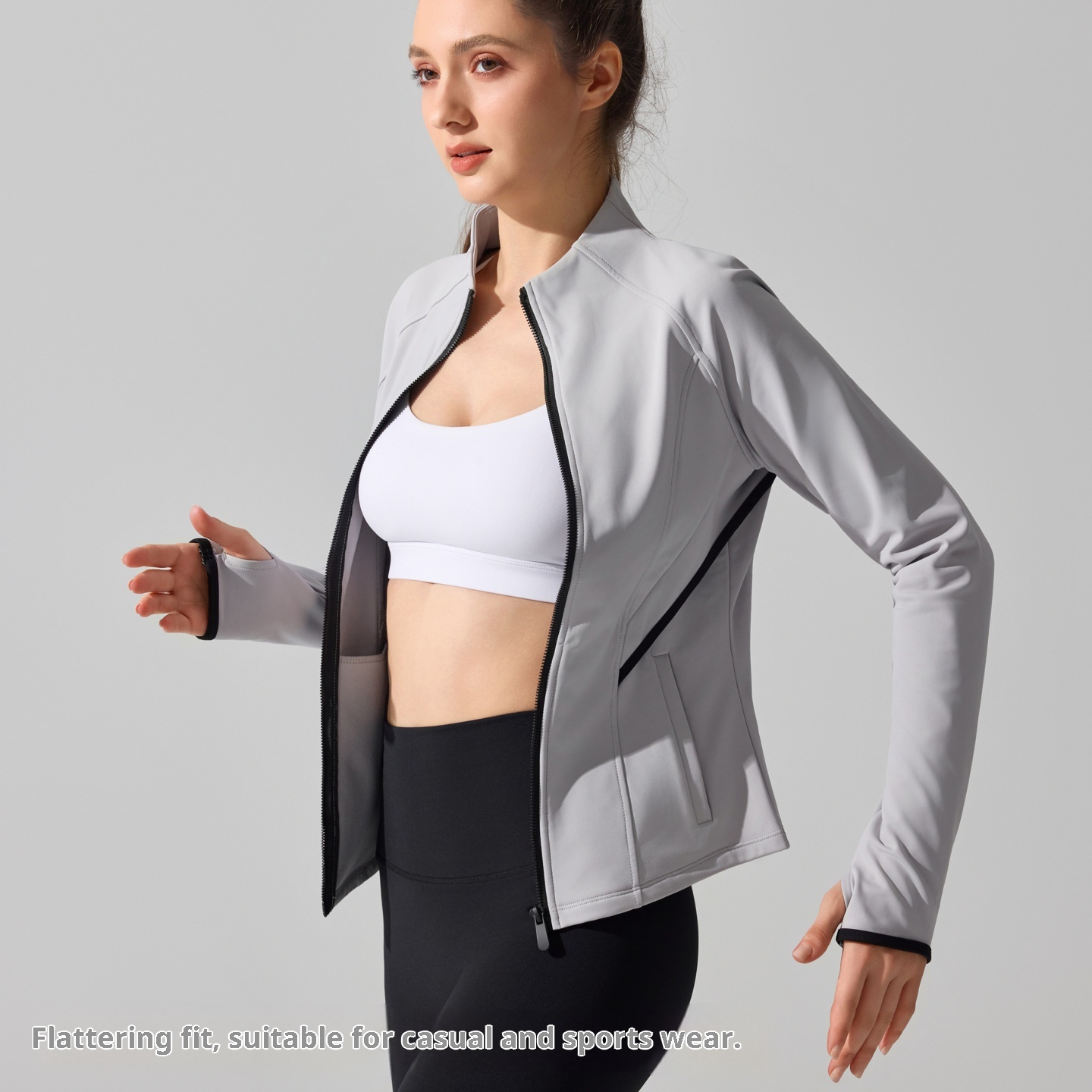 ActiveGo ActiveGo Fleece Warme Yogajacke Herbst Winter Outdoor Laufen Fitness Top Sport Cardigan Stehkragen Reißverschluss Langarm Damen_voghion.com