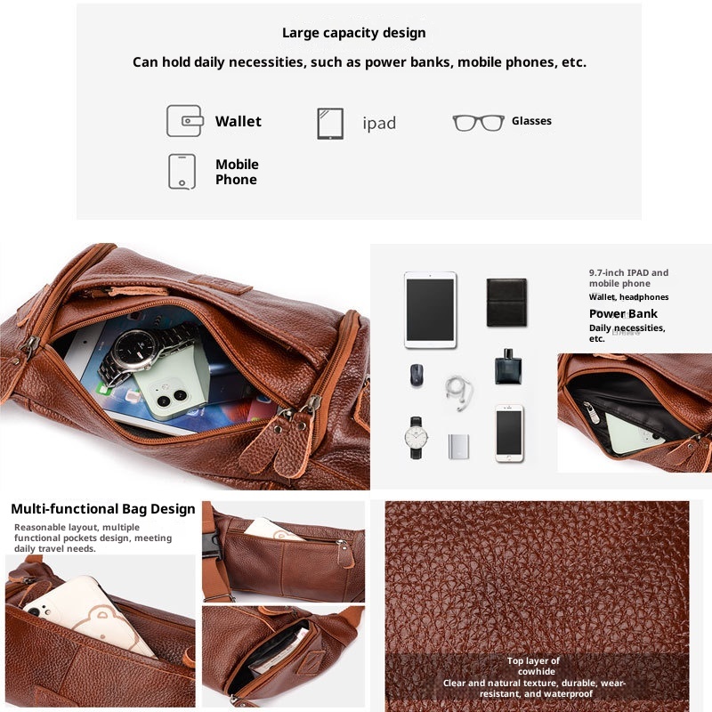 001 HANHOO Fashion Genuine Leather Waist Outdoor Casual Multi-Functional Crossbody Chest Large Capacity Top Layer Cowhide_voghion.com