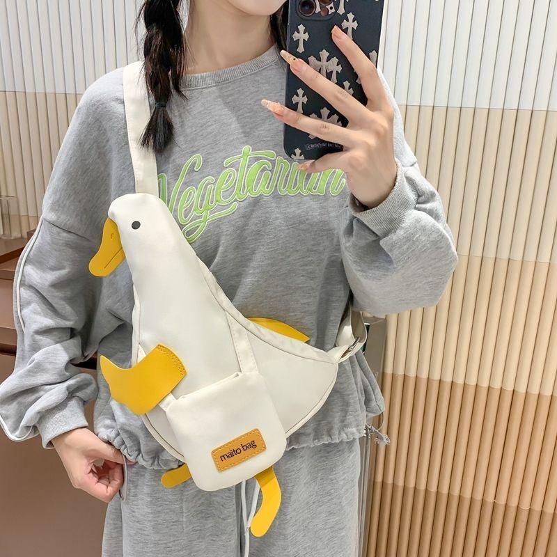 001 Cute And Quirky Backpack Internet Celebrity Chest Canvas Versatile New Style Phone Crossbody Duck Student Waist Bag_voghion.com