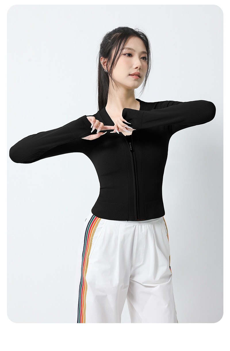 ActiveGo Sports Outdoor Fitness Jacket Women Zipper Style Wear Top With Thumb Long Sleeve Clothes Yoga Quick Dry_voghion.com