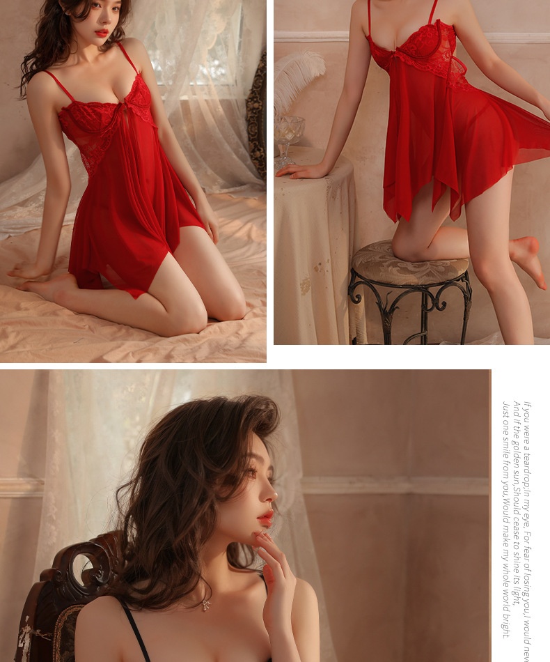 LuvBox Meinair Neues Dessous-Träger-Bügel-Push-Up-Nachthemd für Damen, transparent, mit Schlitz_voghion.com