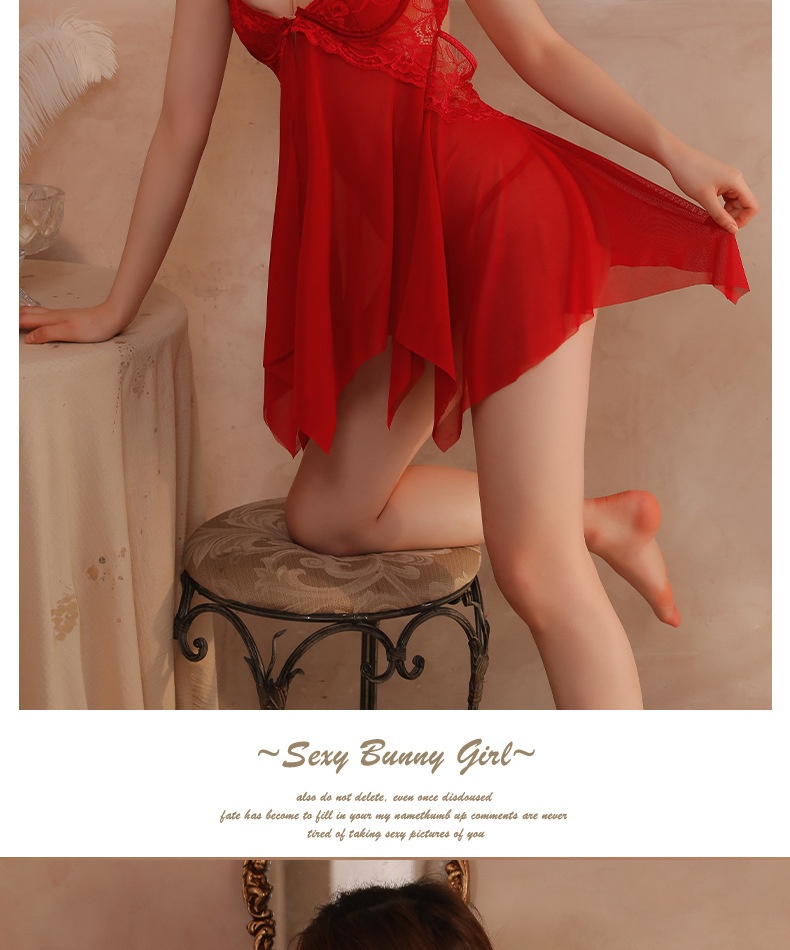 LuvBox Meinair Neues Dessous-Träger-Bügel-Push-Up-Nachthemd für Damen, transparent, mit Schlitz_voghion.com