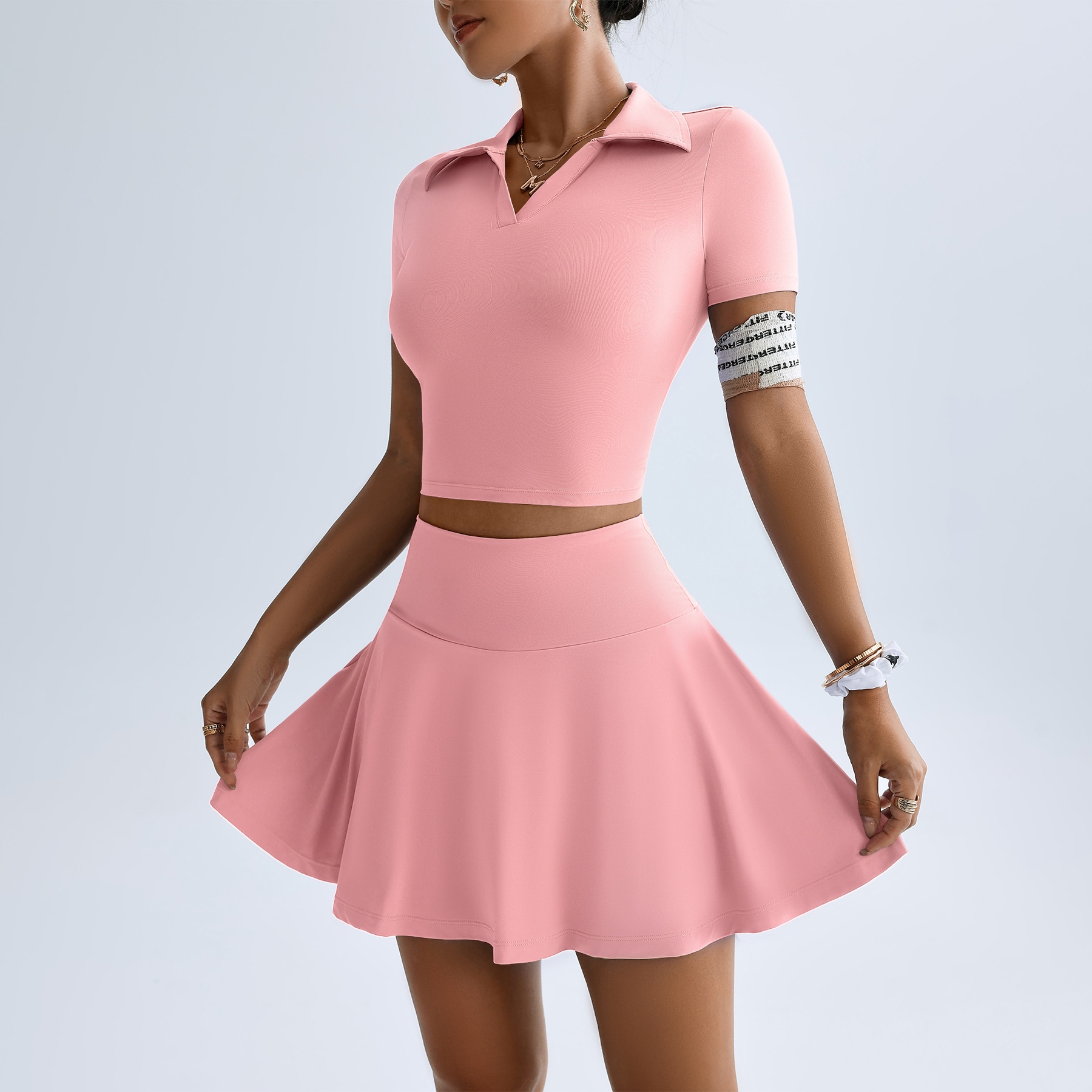 ActiveGo Summer Sports Outdoor Two-Piece Yoga Outfit Women With Pocket Short Skirt Set For Golf And Tennis_voghion.com